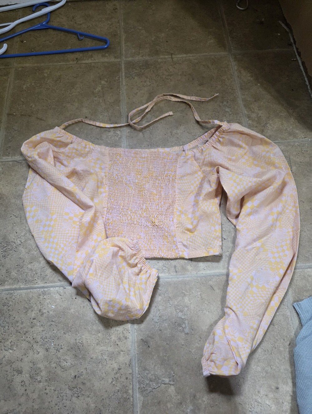Maui and Sons Pink Cream Smocked Off-Shoulder Crop Top